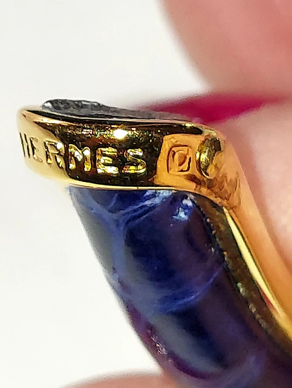 Vintage Unisex HERMES KYOTO Gold Tone  With Blue Leather Cuff Bangle Bracelet!